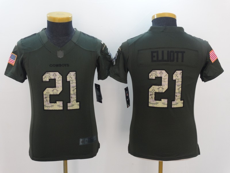 Youth Dallas Cowboys #21 Elliott Green Salute TO Service Jerseys->youth nfl jersey->Youth Jersey